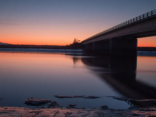 Kenai River sunset crossing bridge landscape photograph Alaska