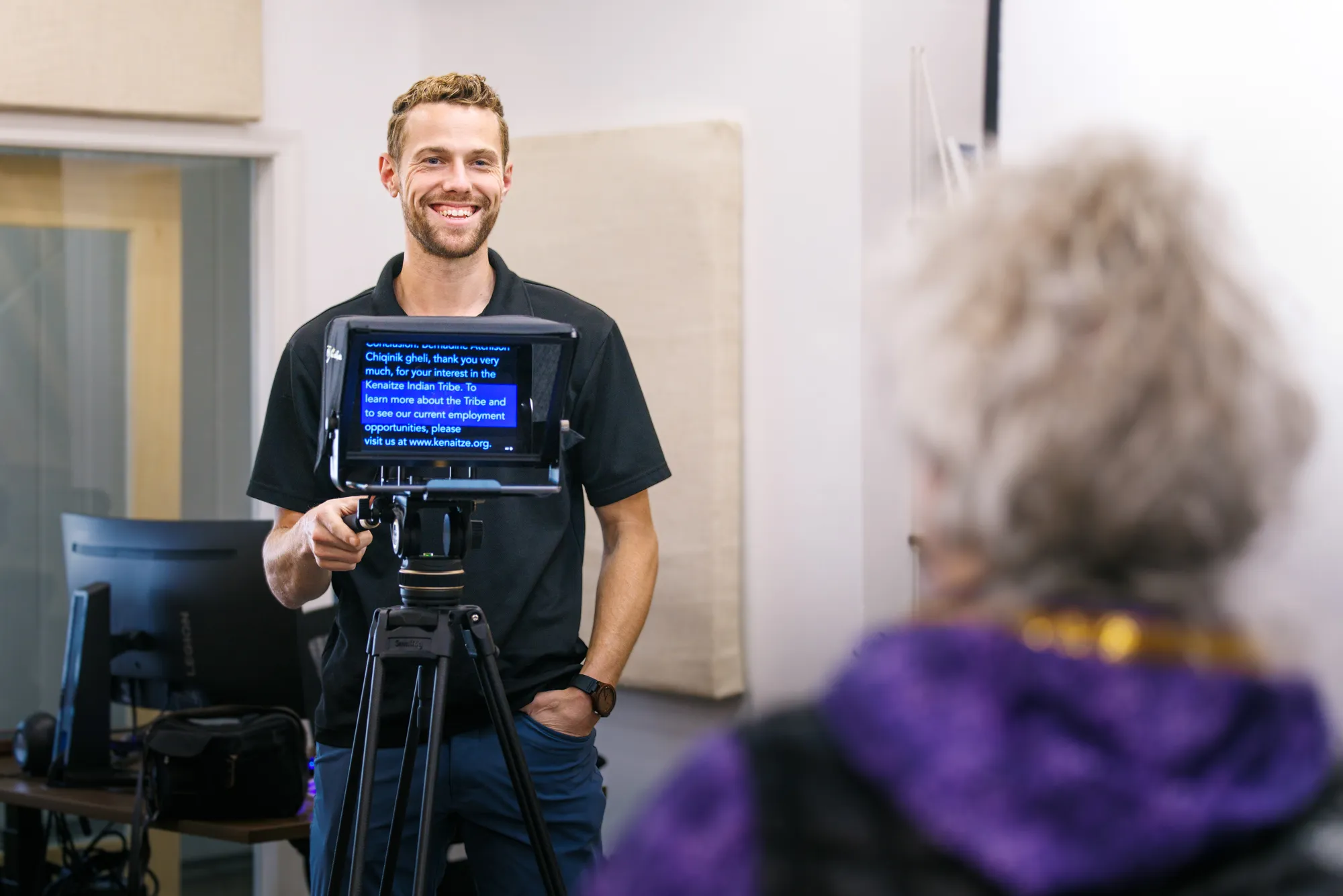 On-set production interview recording tribal history and cultural heritage